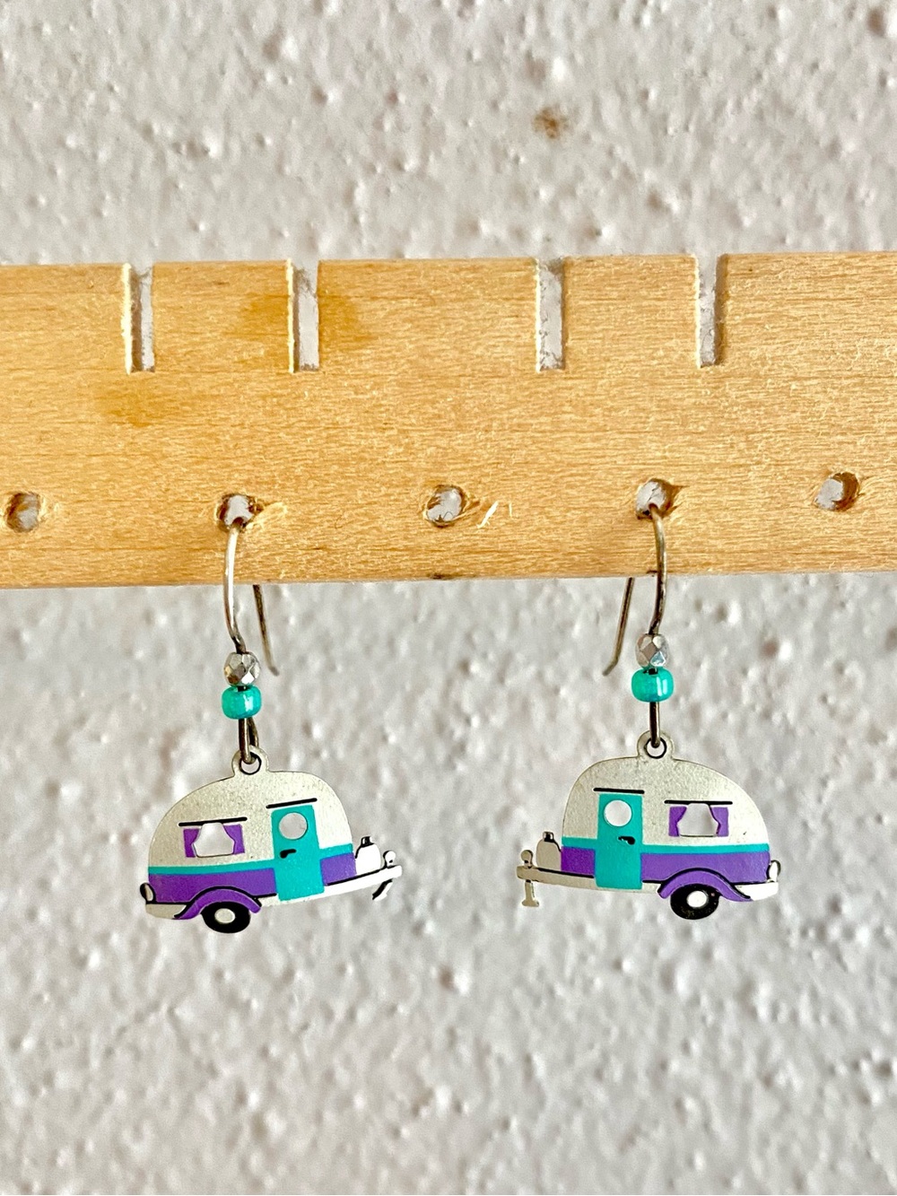 Handmade retro beaded camper dangle earrings in sterling silver